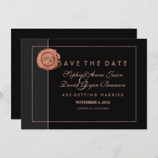 Romantische Rose Gold Glitzer Monogram Save the Da Save The Date (Vorne/Hinten)