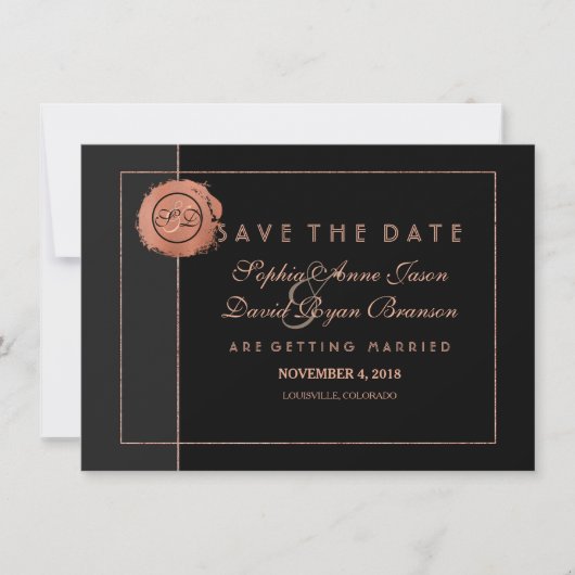 Romantische Rose Gold Glitzer Monogram Save the Da Save The Date (Vorderseite)