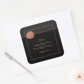 Romantische Rose Gold Glitzer Monogram Wedding Quadratischer Aufkleber (Umschlag)