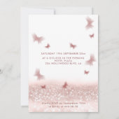 Romantische Rose Gold Glitzer Ober Kleidung Schmet Einladung (Rückseite)