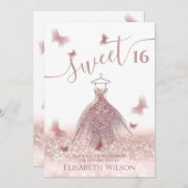 Romantische Rose Gold Glitzer Ober Kleidung Schmet Einladung (Vorne/Hinten)