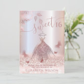 Romantische Rose Gold Glitzer Ober Kleidung Schmet Einladung (Stehend Vorderseite)