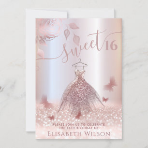 Romantische Rose Gold Glitzer Ober Kleidung Schmet Einladung