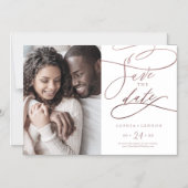 Romantische Rose Gold Kalligrafie Foto Save the Da Magneteinladung (Vorderseite)