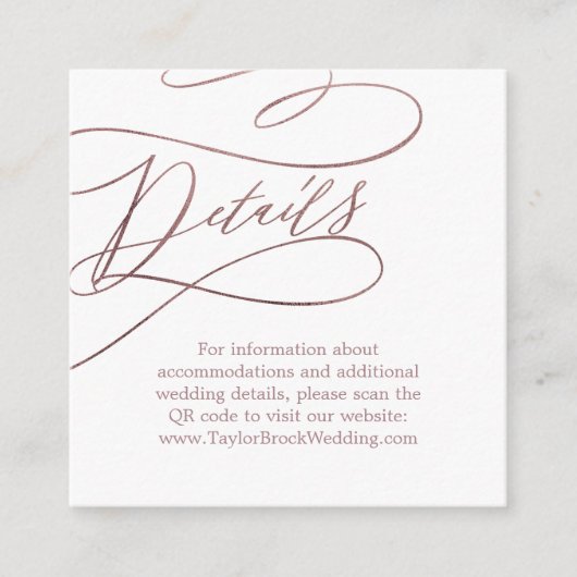 Romantische Rose Gold QR Code Hochzeitsdetails Begleitkarte (Vorderseite)