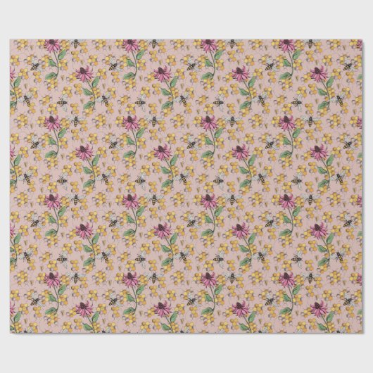 Romantische Rose Gold Queen Bee, Honeycomb & Blume Geschenkpapier (Flach)