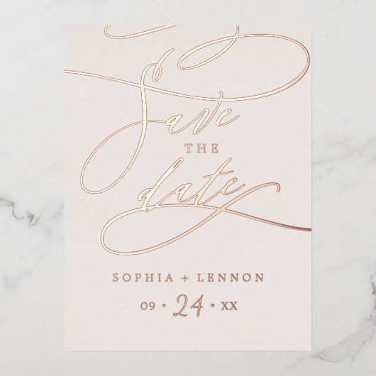 Romantische Rose Goldene Fohlen und Erröten Save t Folie Einladungspostkarte (Vorderseite)