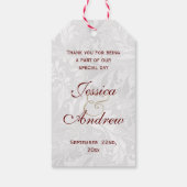 Romantische Rose, Goldenes Herz und Rotes Band Geschenkanhänger (Rückseite)