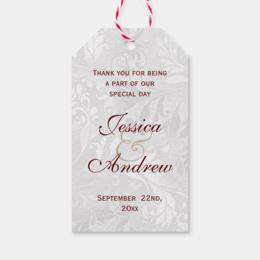 Romantische Rose, Goldenes Herz und Rotes Band Geschenkanhänger (Rückseite)