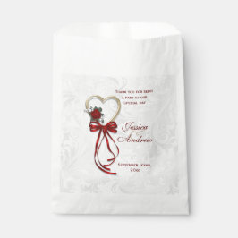 Romantische Rose, Goldenes Herz und Rotes Band Geschenktütchen