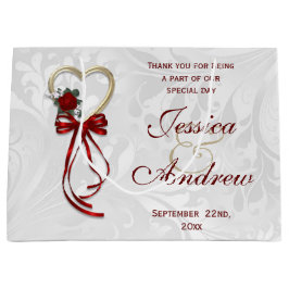 Romantische Rose, Goldenes Herz und Rotes Band Große Geschenktüte