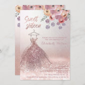 Romantische Rose goldfarbenes Kleid florale Einlad Einladung (Vorne/Hinten)