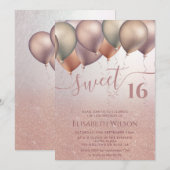 Romantische Rose Goldglanz ombre Ballon Einladung (Vorne/Hinten)