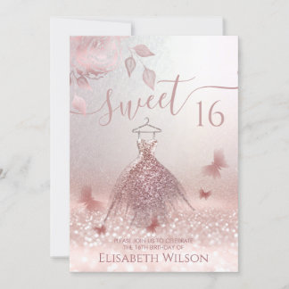 Romantische Rose Goldglanz-Omelfarben-Schmetterlin Einladung