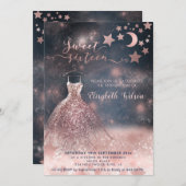 Romantische Rose goldglänzend Kleid himmlisch Einladung (Vorne/Hinten)