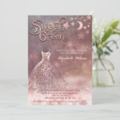 Romantische Rose goldglänzend Kleid himmlisch Einladung (Stehend Vorderseite)