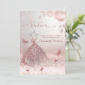 Romantische Rose goldglänzende Kleidung Rose Invit Einladung (Stehend Vorderseite)