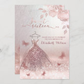 Romantische Rose goldglänzende Kleidung Rose Invit Einladung (Vorne/Hinten)