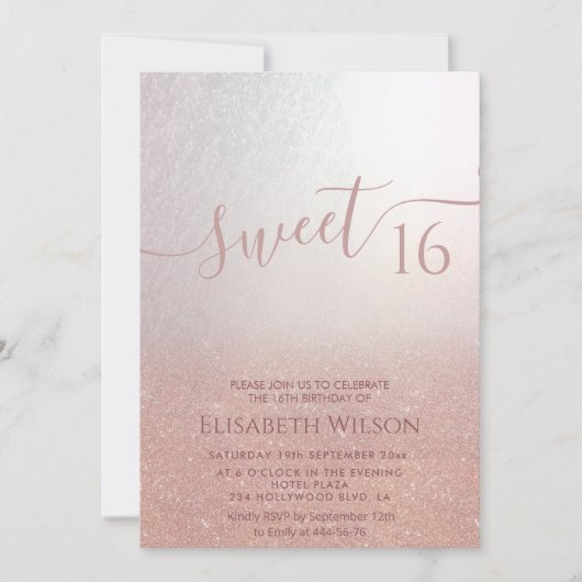 Romantische Rose Goldglitterie Ober-Schmetterling- Einladung (Vorderseite)