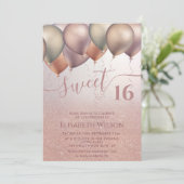 Romantische Rose Goldglitterie ombre Ballon Foto I Einladung (Stehend Vorderseite)