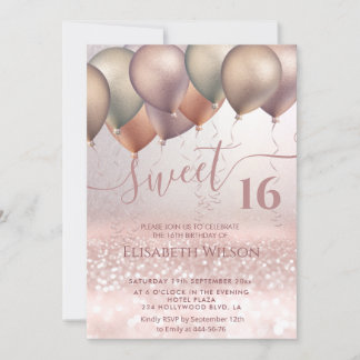 Romantische Rose Goldglitterie ombre Ballon Invita Einladung