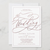 Romantische Rose Goldkalligraphie bildet den Rahme Einladung (Vorderseite)