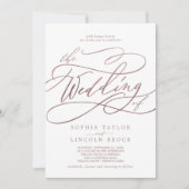 Romantische Rose Goldkalligraphie in einer Hochzei Einladung (Vorderseite)