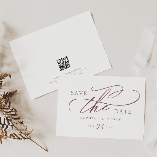 Romantische Rose Goldkalligraphie QR Code Horizont Save The Date