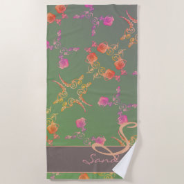 Romantische Rose Herz & Plum Moss Monogramm Strandtuch