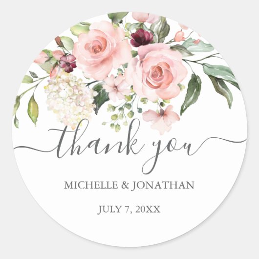 Romantische Rose Hochzeit Danke Ihnen für Stickers (Vorderseite)