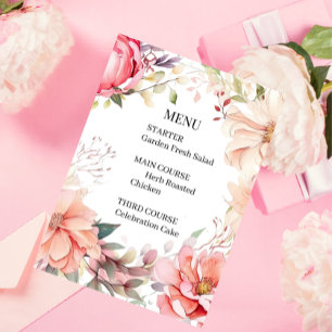 Romantische Rose Hochzeits-Menükarte Einladung