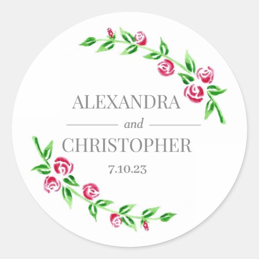 Romantische Rose Hochzeitsticker Runder Aufkleber (Vorderseite)