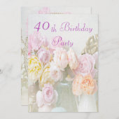 Romantische Rose im 40. Geburtstag Party Einladung (Vorne/Hinten)