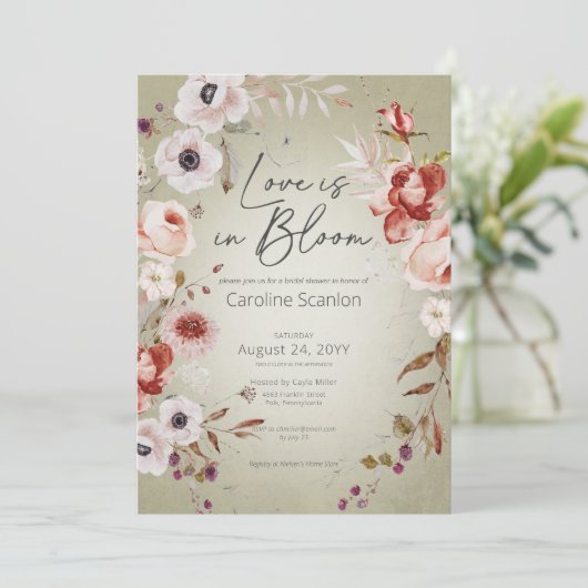 Romantische Rose im Blumenstrauß Liebe Einladung (Stehend Vorderseite)