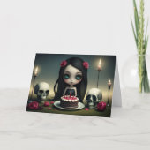 Romantische Rose, Kuchen, Kerze, Schädel, Geburtst Karte (Vorderseite)