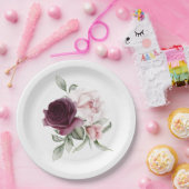 Romantische Rose Luxus Wasserfarbe Botanisch Pappteller (Party)