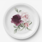 Romantische Rose Luxus Wasserfarbe Botanisch Pappteller (Vorderseite)