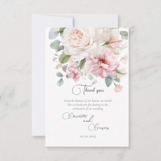 Romantische Rose mit Blumen Dankeskarte (Vorderseite)