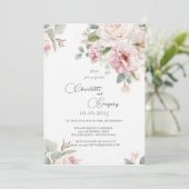 Romantische Rose mit Blumen Einladung (Stehend Vorderseite)