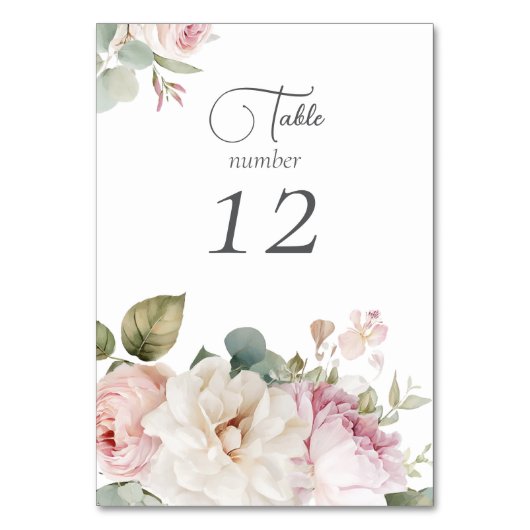 Romantische Rose mit Blumen Tischnummer (Vorderseite)