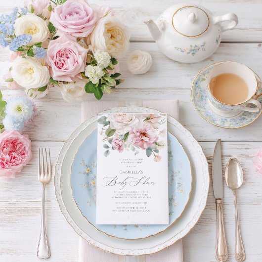 Romantische Rose mit Blumenwasser Kinderdusche Einladung