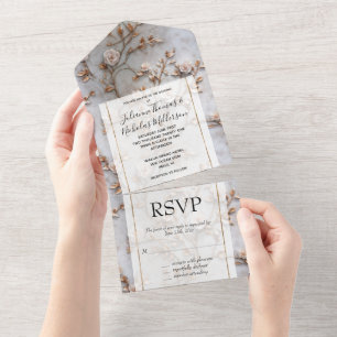 Romantische Rose mit grauem Weiß Hochzeit All In One Einladung