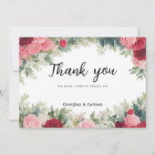 Romantische Rose mit rosa, weißer Minze Danke Einladung (Vorderseite)