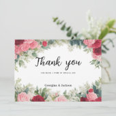 Romantische Rose mit rosa, weißer Minze Danke Einladung (Stehend Vorderseite)