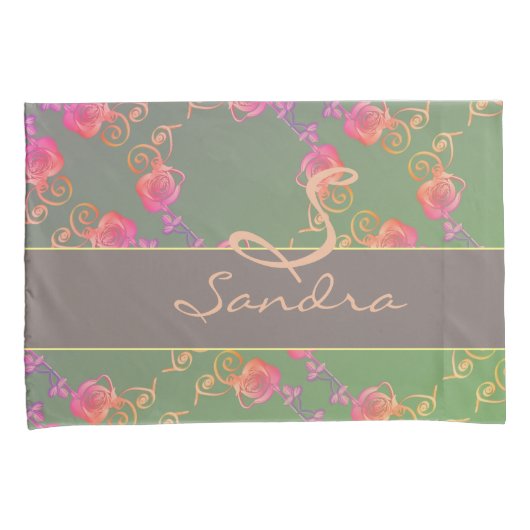 Romantische Rose Monogram Kissenbezug (Vorderseite-Rechts)