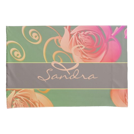 Romantische Rose Monogram Pillowcase Kissenbezug (Vorderseite-Rechts)