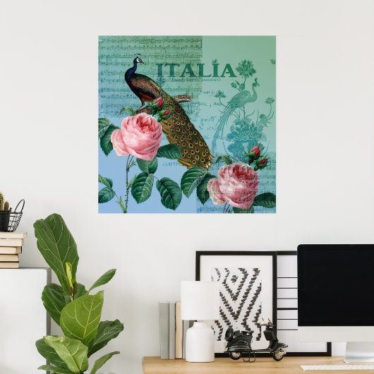 Romantische Rose Musical Peacock Poster (Heimbüro)