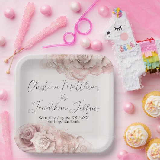 Romantische Rose Pappteller (Party)