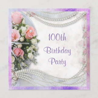 Romantische Rose & Perlen 100. Geburtstagsparty Einladung