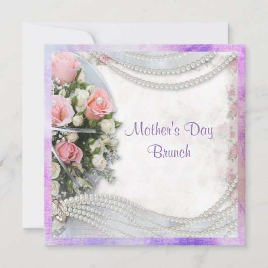 Romantische Rose & Perlen Muttertag Brunch Einladung (Vorderseite)